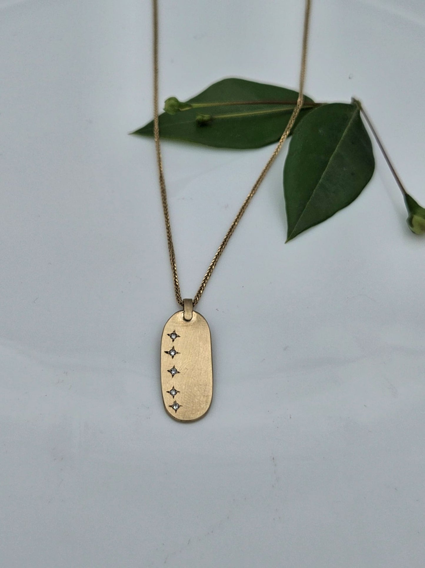 14K Gold Pendant and Necklace with Matte Finish and Star-Set Diamonds