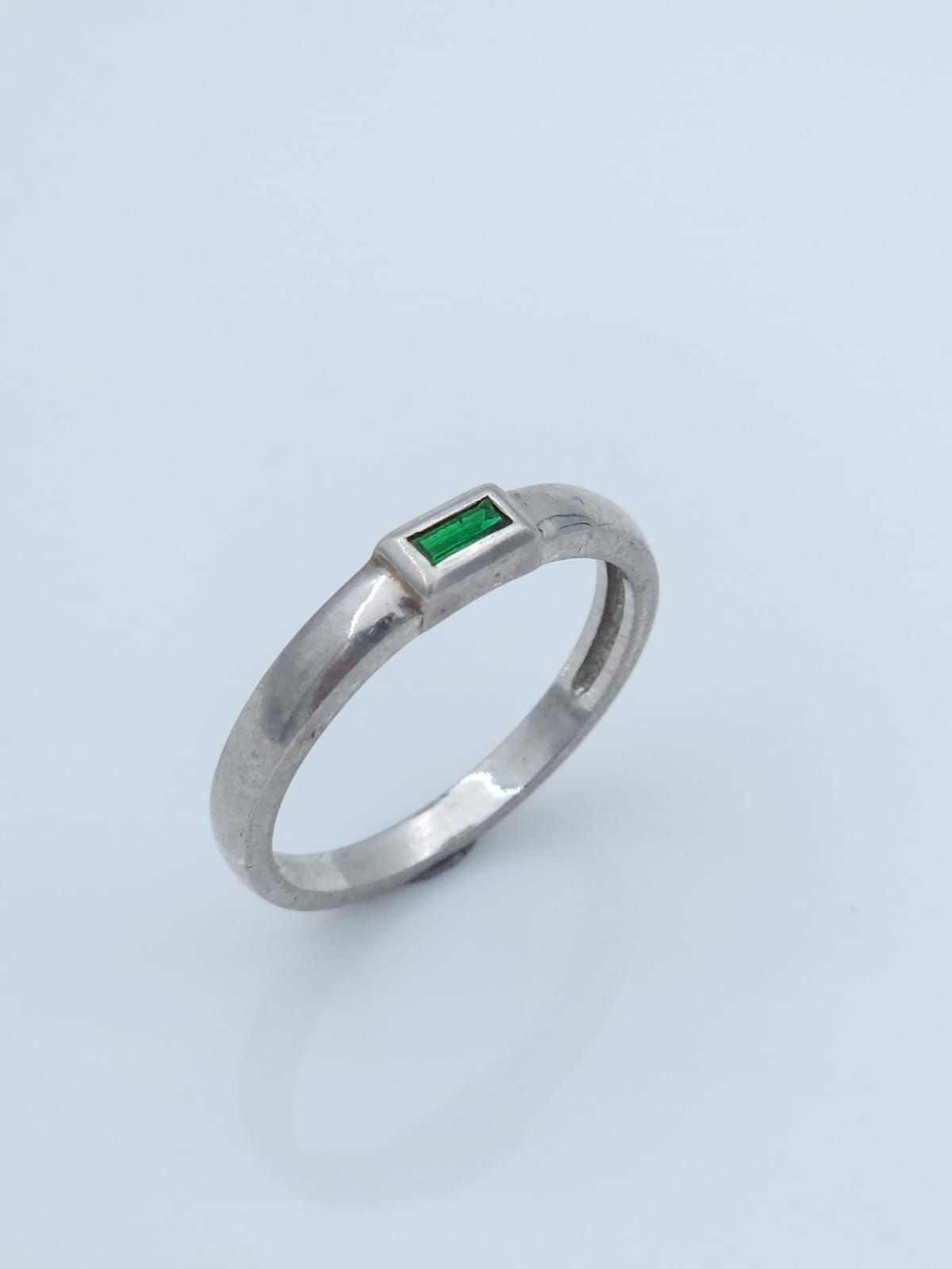 14K White Gold Ring Set with a Lab-Created Emerald