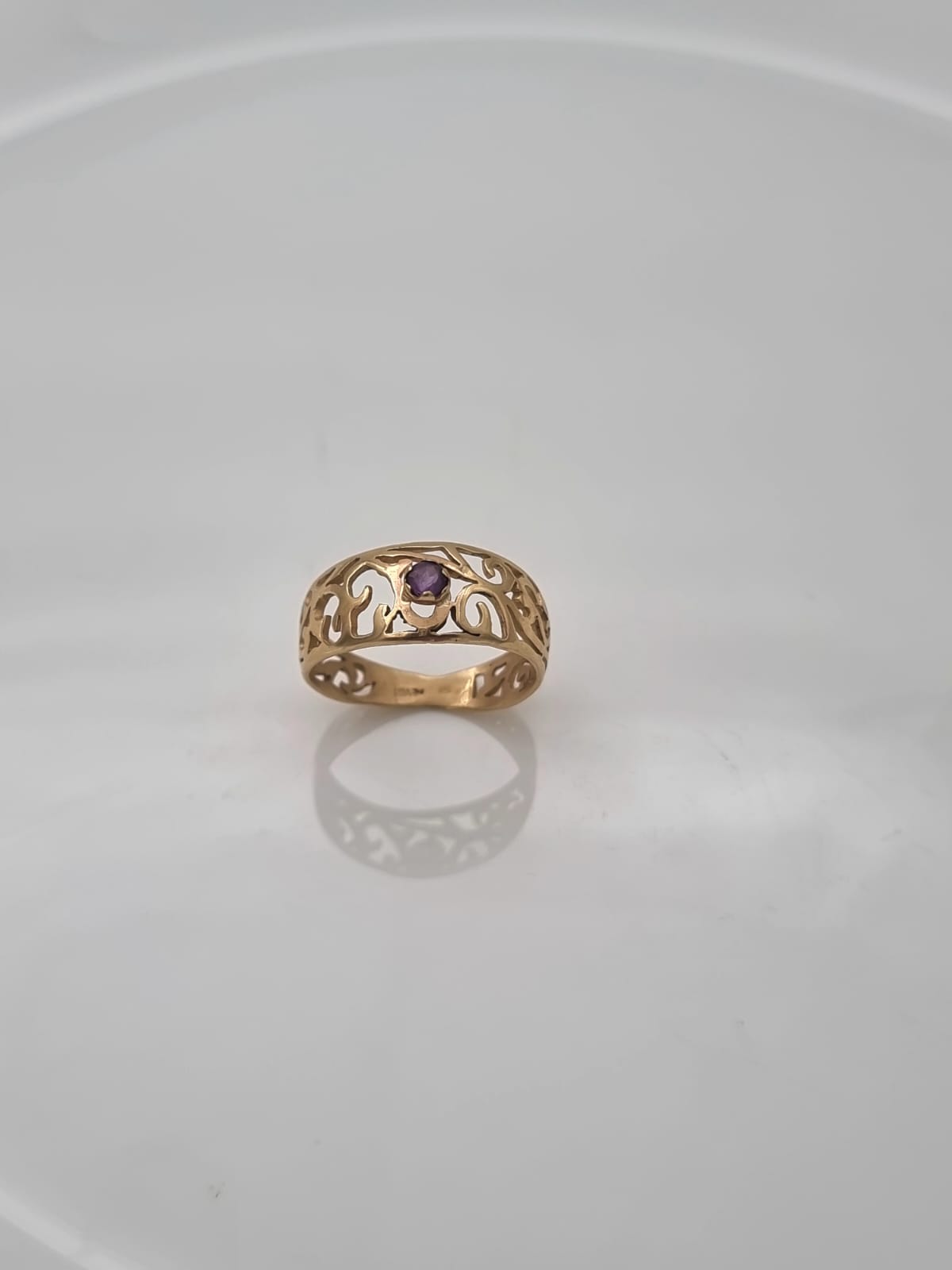 14K Gold Lace Ring Set with a Purple Amethyst Stone