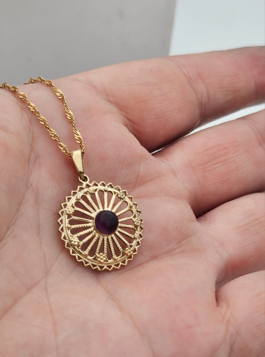 תליון זהב 14 קראט פילגרן עם אבן אמטיסט