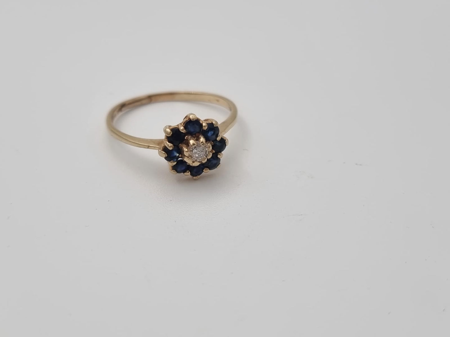 14K Gold Flower Ring Set with Diamond and Sapphires