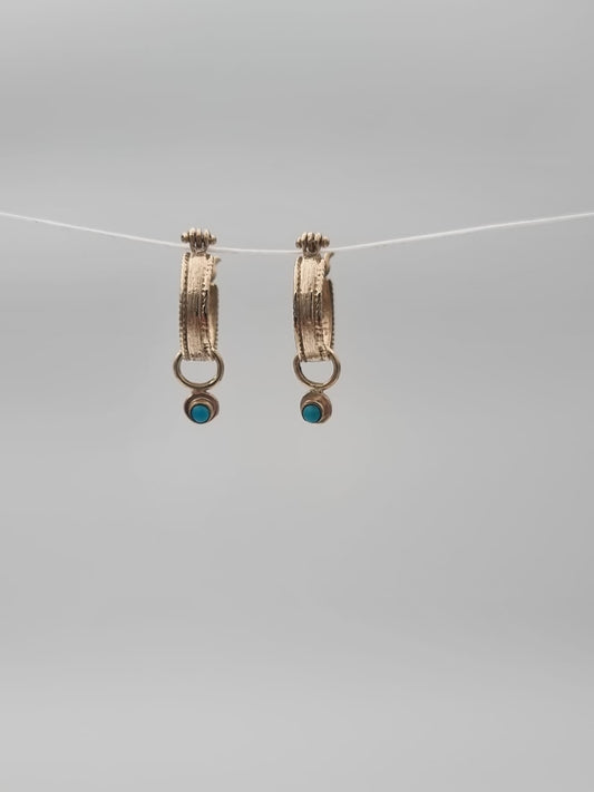 14K Gold Earrings Set with Turquoise