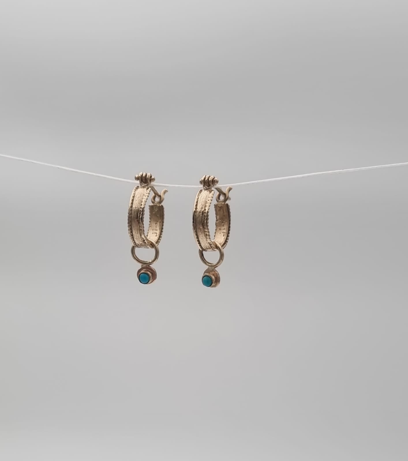 14K Gold Earrings Set with Turquoise