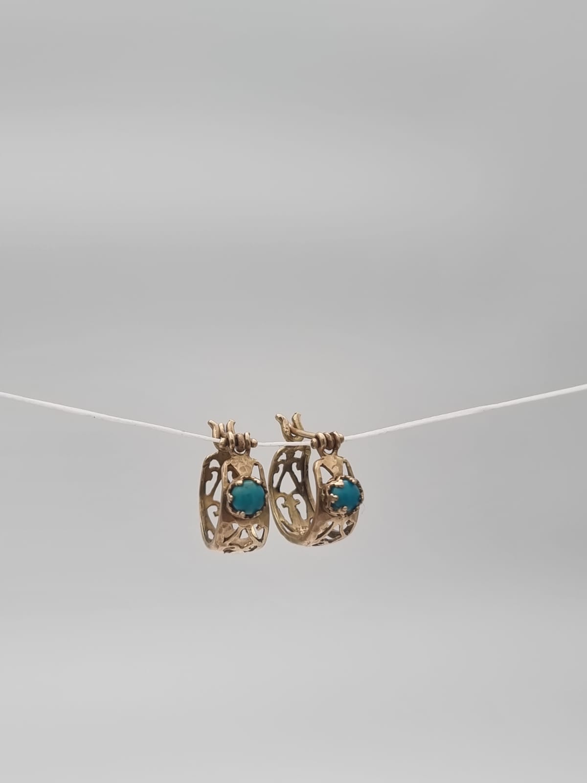 14K Gold Gypsy Earrings Set with Turquoise