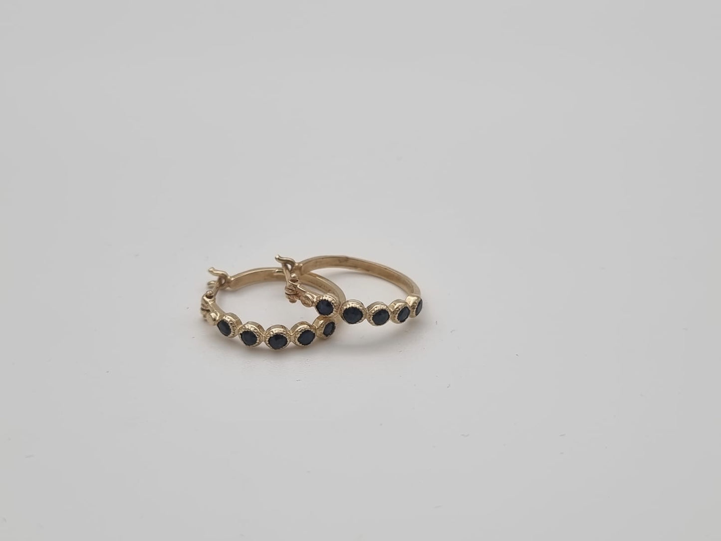 14K Gold Hoop Earrings Set with Sapphire Stones