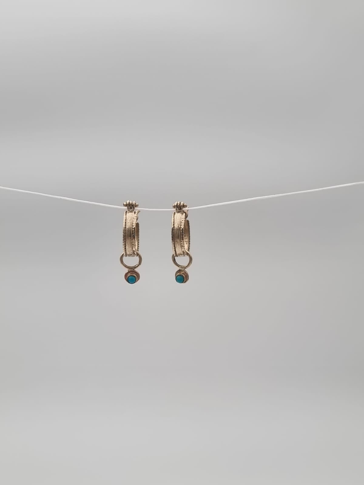 14K Gold Earrings Set with Turquoise