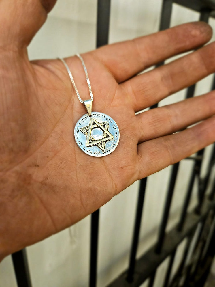 Silver and 9K Gold Star of David Pendant with Priestly Blessing for Protection and Success