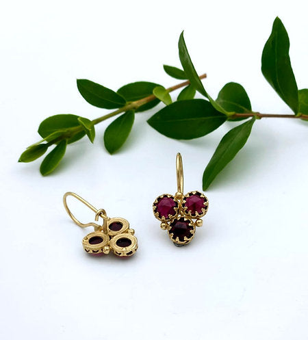 14K Gold Earrings Set with Garnet Stones