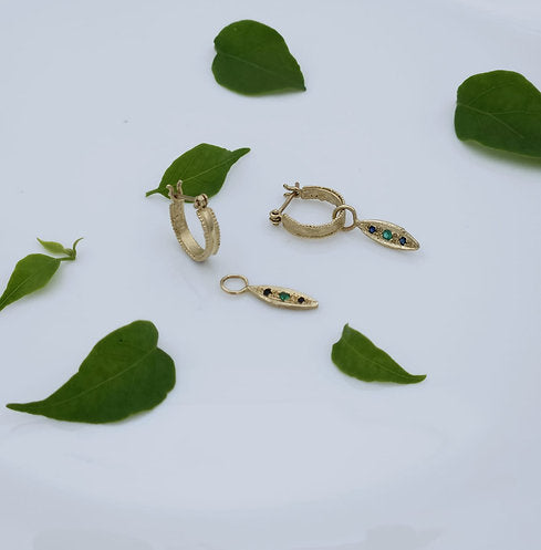 14K Gold Hoop Earrings Set with Sapphires and Emeralds
