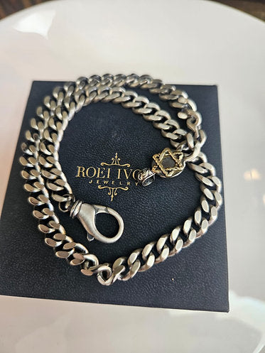 Silver Star of David Bracelet with 14K Gold Accents
