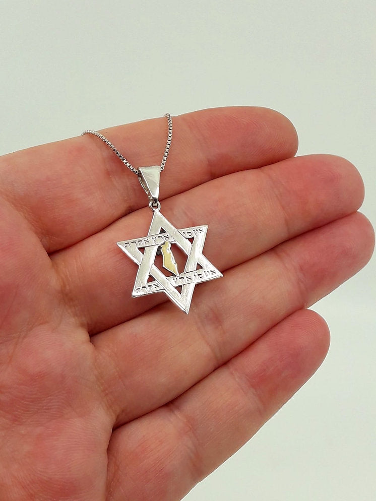 Star of David and Israel Map – Silver and Gold with the Inscription "I Have No Other Land"