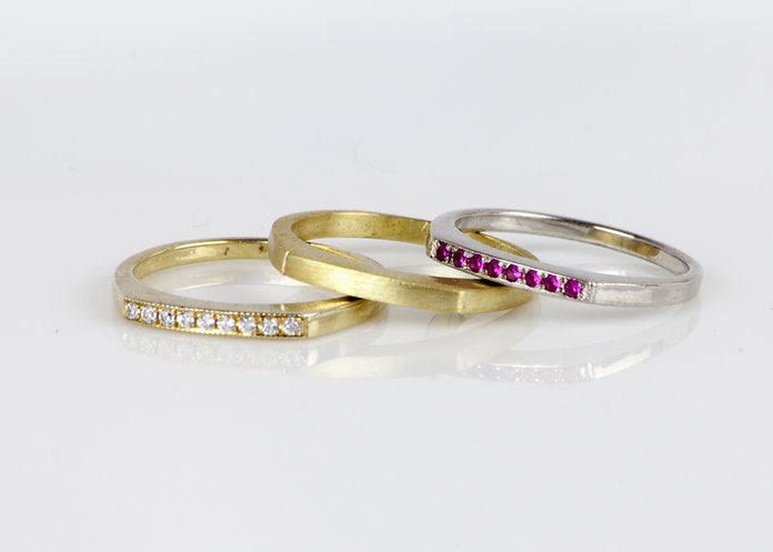 14K Gold Rings Set with Diamond and Ruby