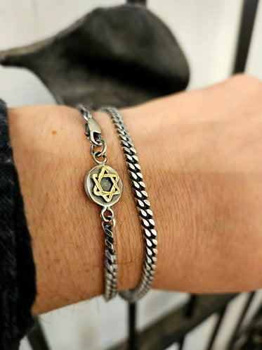 Silver Star of David Bracelet with 14K Gold
