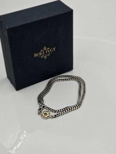 Silver Star of David Bracelet with 14K Gold
