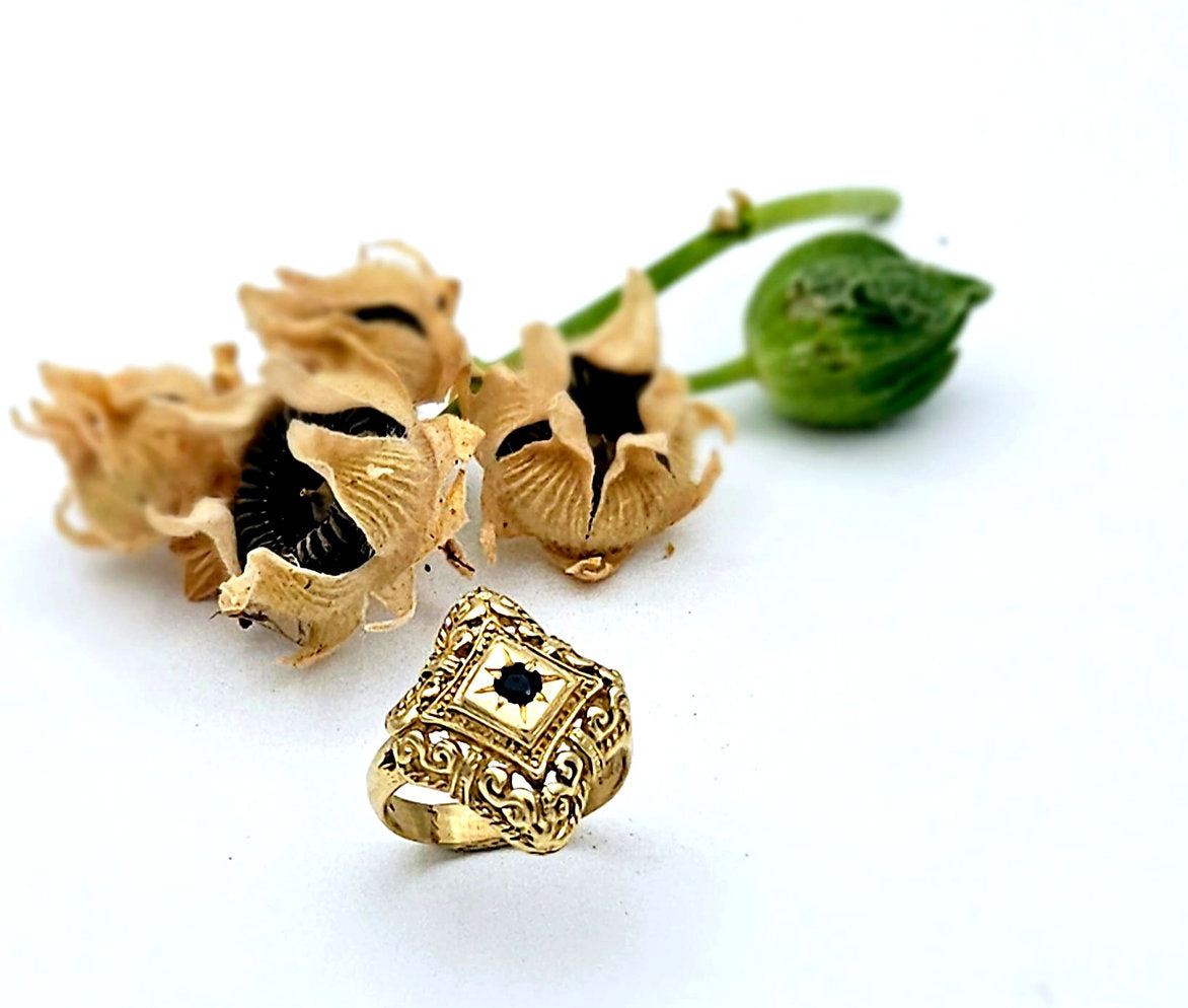 14K Gold Ring Set with Black Diamond