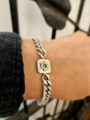 Silver and 14K Gold Star of David Bracelet