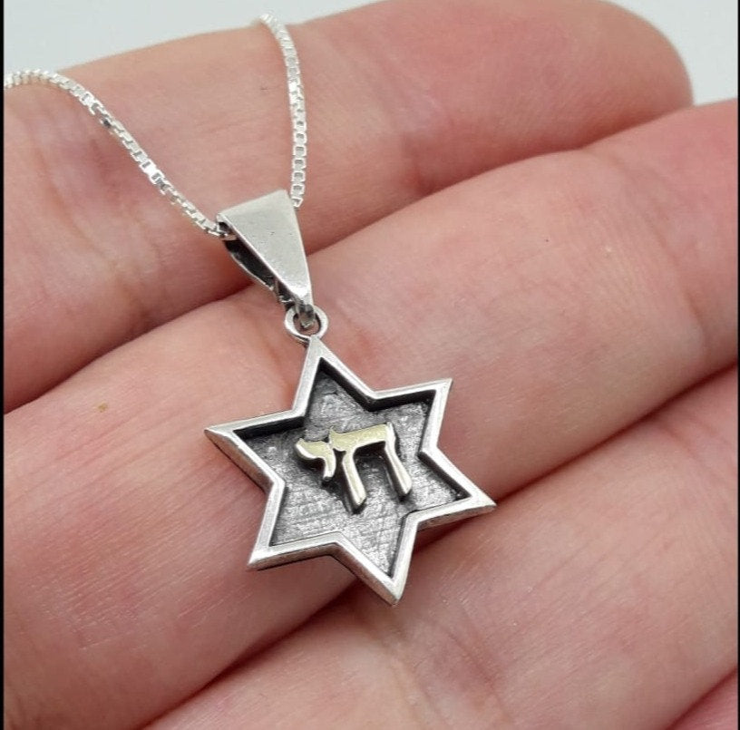 Star of David and Chai Pendant in Silver and Gold