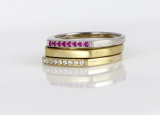 14K Gold Rings Set with Diamond and Ruby