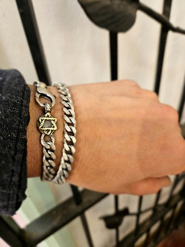 Silver Star of David Bracelet with 14K Gold Accents