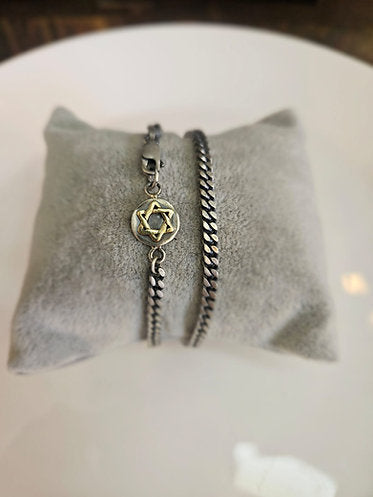 Silver Star of David Bracelet with 14K Gold