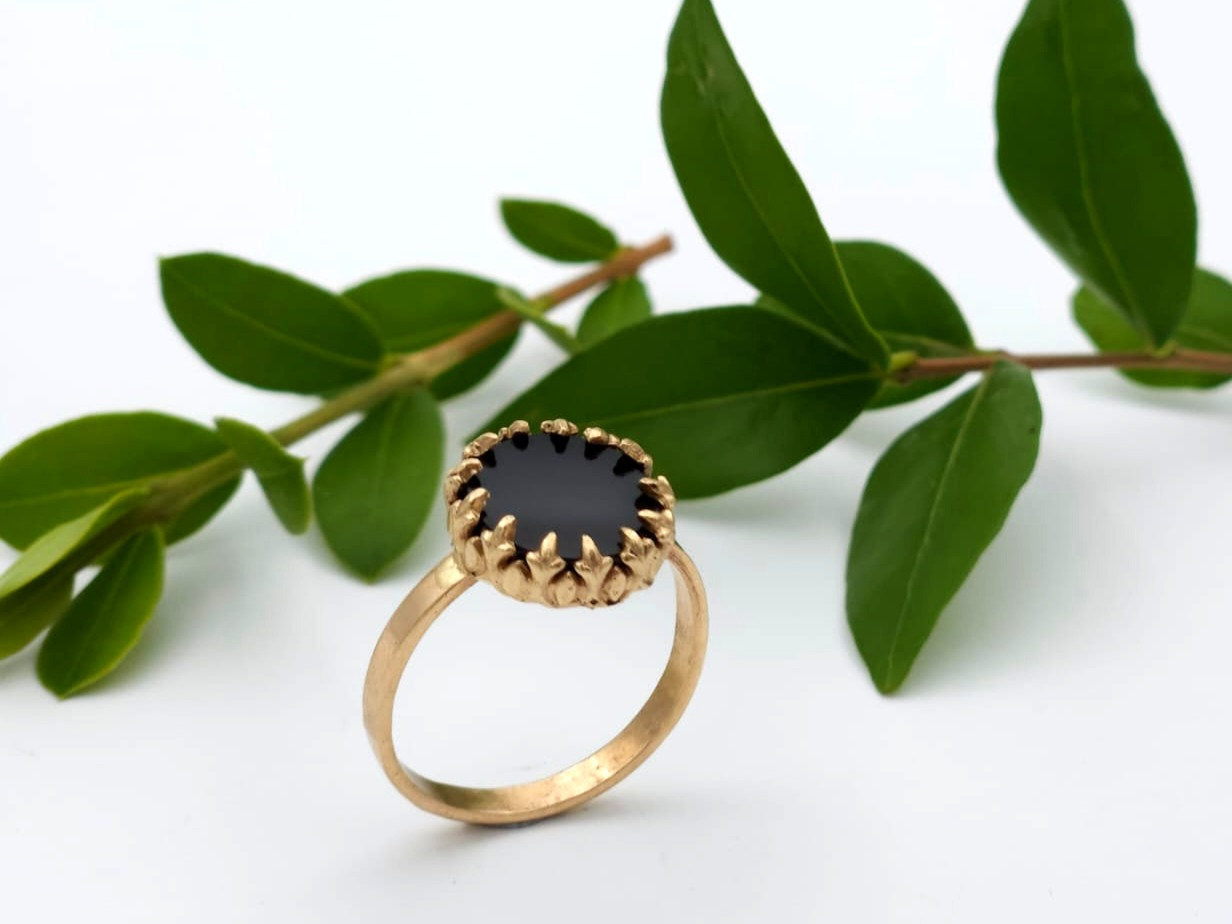 14K Gold Ring Set with Black Onyx Stone
