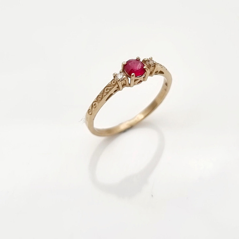 14K Gold Ring Set with Ruby and Diamonds