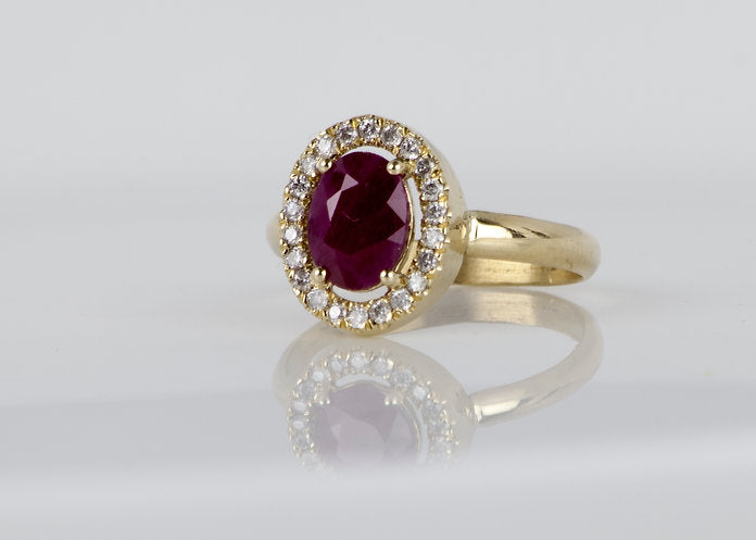 14K Gold Ring with Ruby and Diamonds