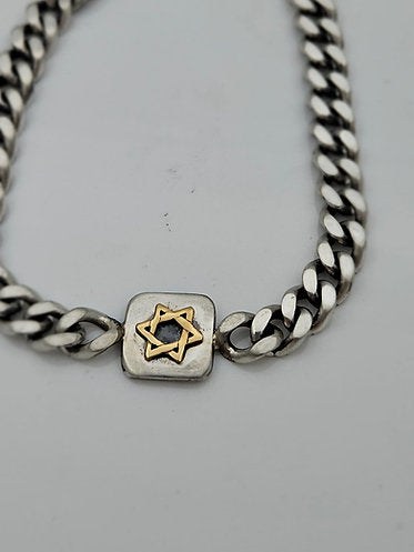 Silver and 14K Gold Star of David Bracelet