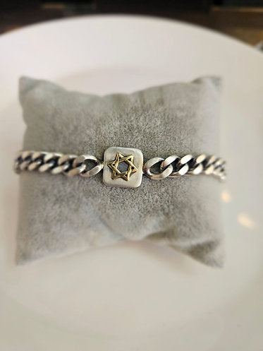 Silver and 14K Gold Star of David Bracelet