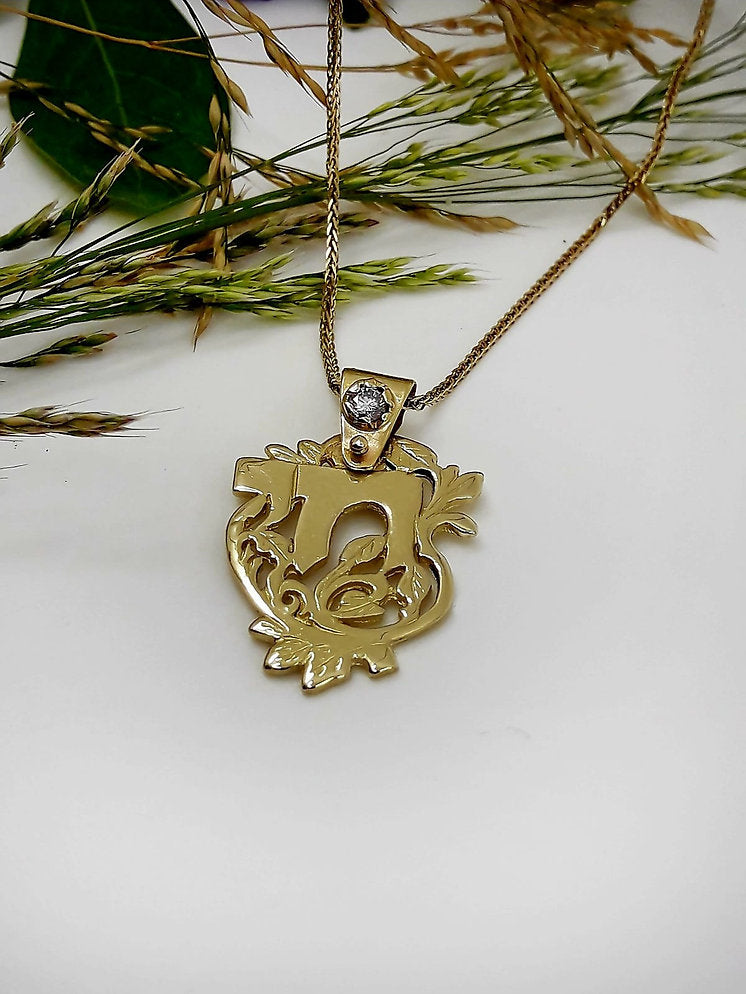 Chai Pendant, 14K Gold, Set with a 0.04 ct Diamond