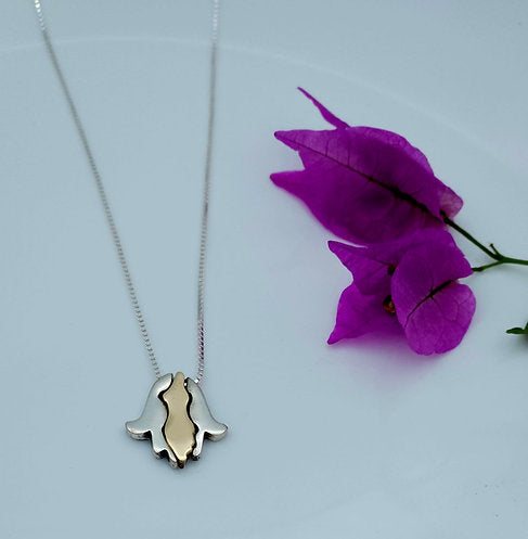 Hamsa and Map of Israel, Silver and Gold