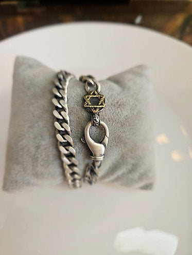 Silver Star of David Bracelet with 14K Gold Accents
