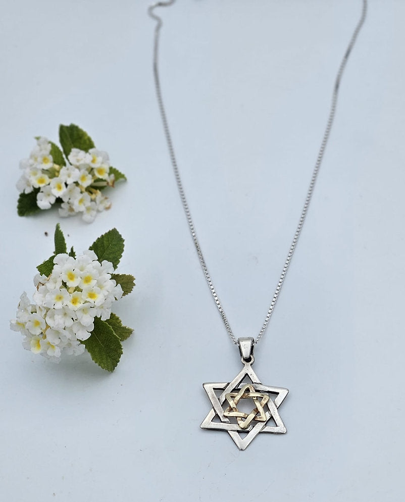 מגן דוד כסף וזהב צהוב 14 קראט