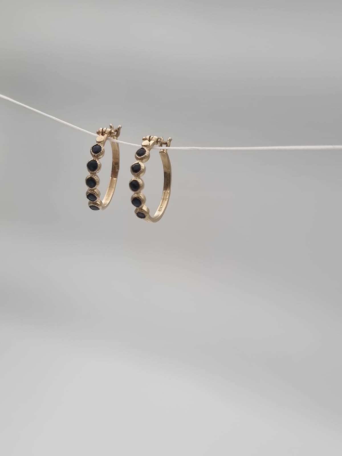 14K Gold Hoop Earrings Set with Sapphire Stones