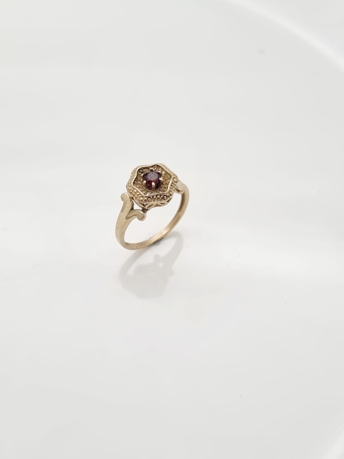14K Gold Crown Ring Set with Garnet Stone