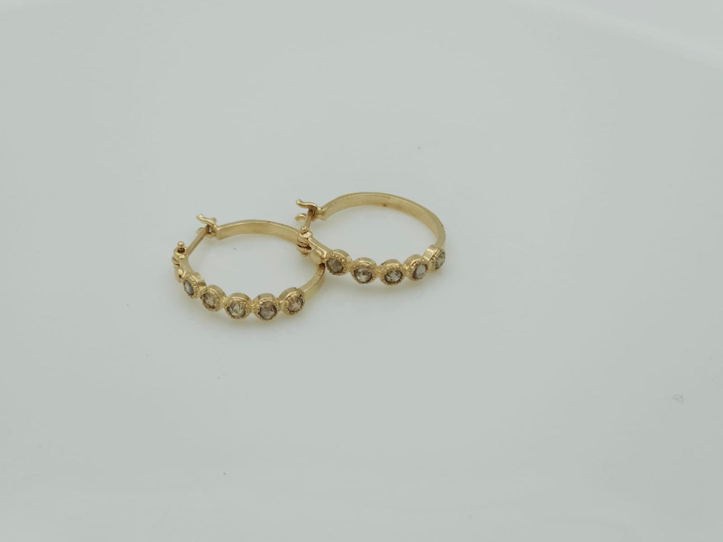 Unique Hoop Earrings, 14K Gold, Set with Antique-Cut Diamonds