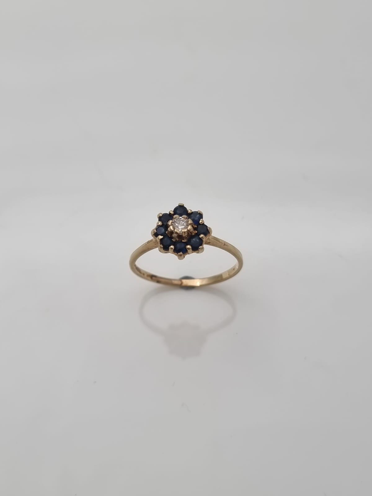 14K Gold Flower Ring Set with Diamond and Sapphires