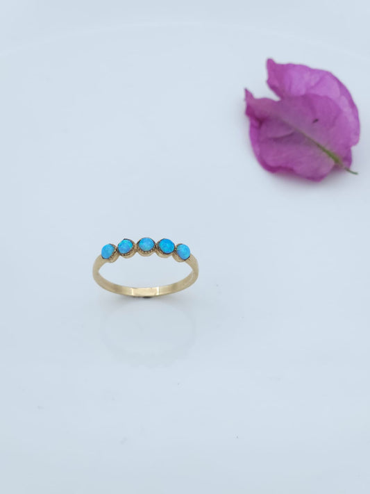 14K Gold Ring Set with Blue Opal Stones