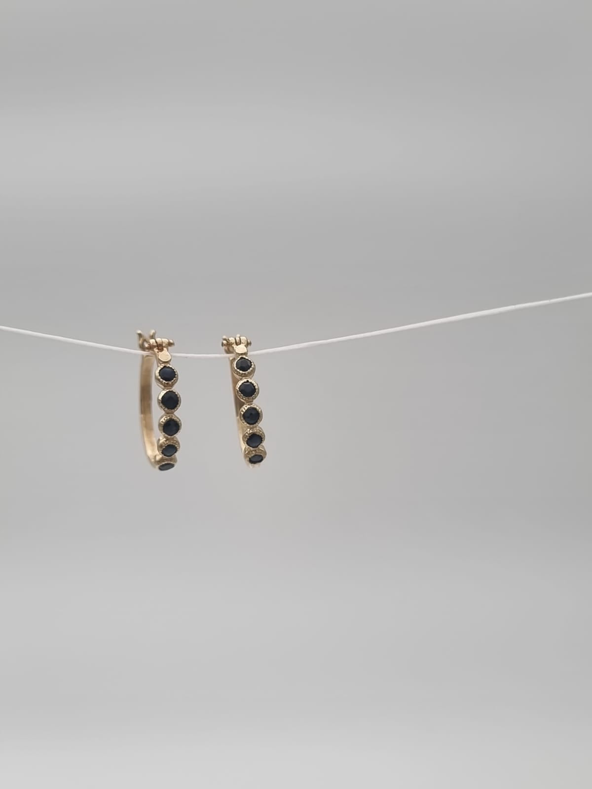 14K Gold Hoop Earrings Set with Sapphire Stones