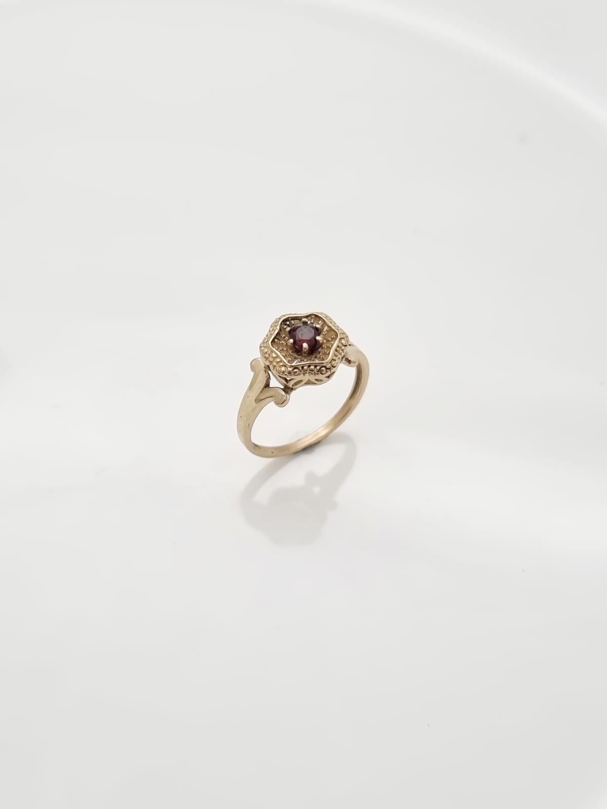 14K Gold Crown Ring Set with Garnet Stone