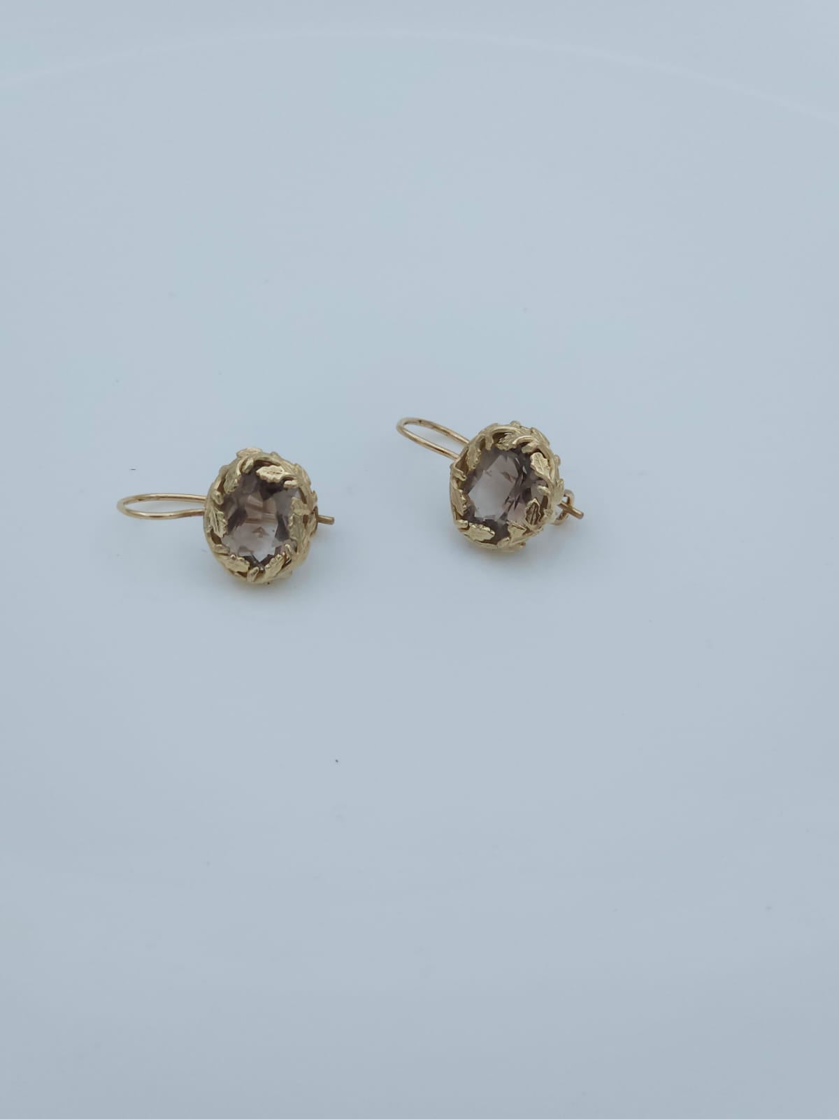 14K Gold Leaf-Patterned Earrings Set with Smoky Topaz