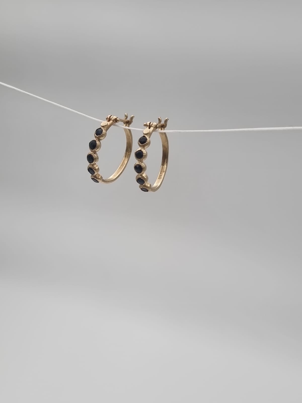 14K Gold Hoop Earrings Set with Sapphire Stones