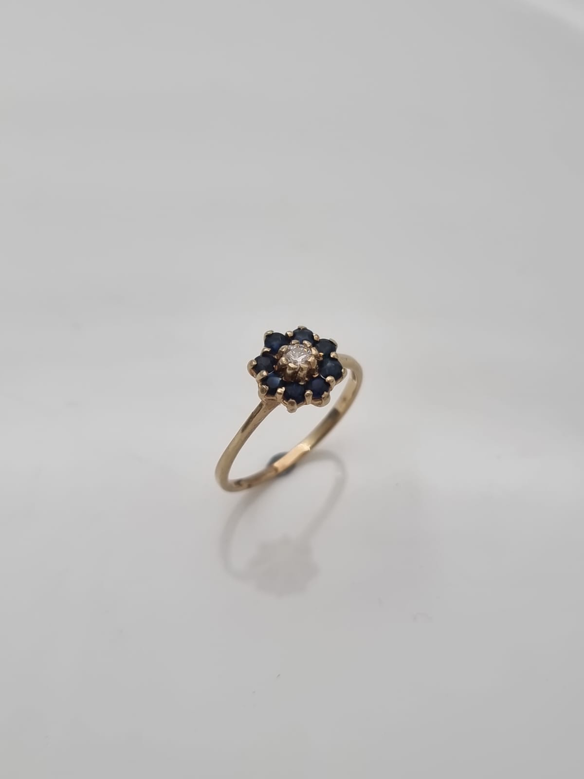 14K Gold Flower Ring Set with Diamond and Sapphires