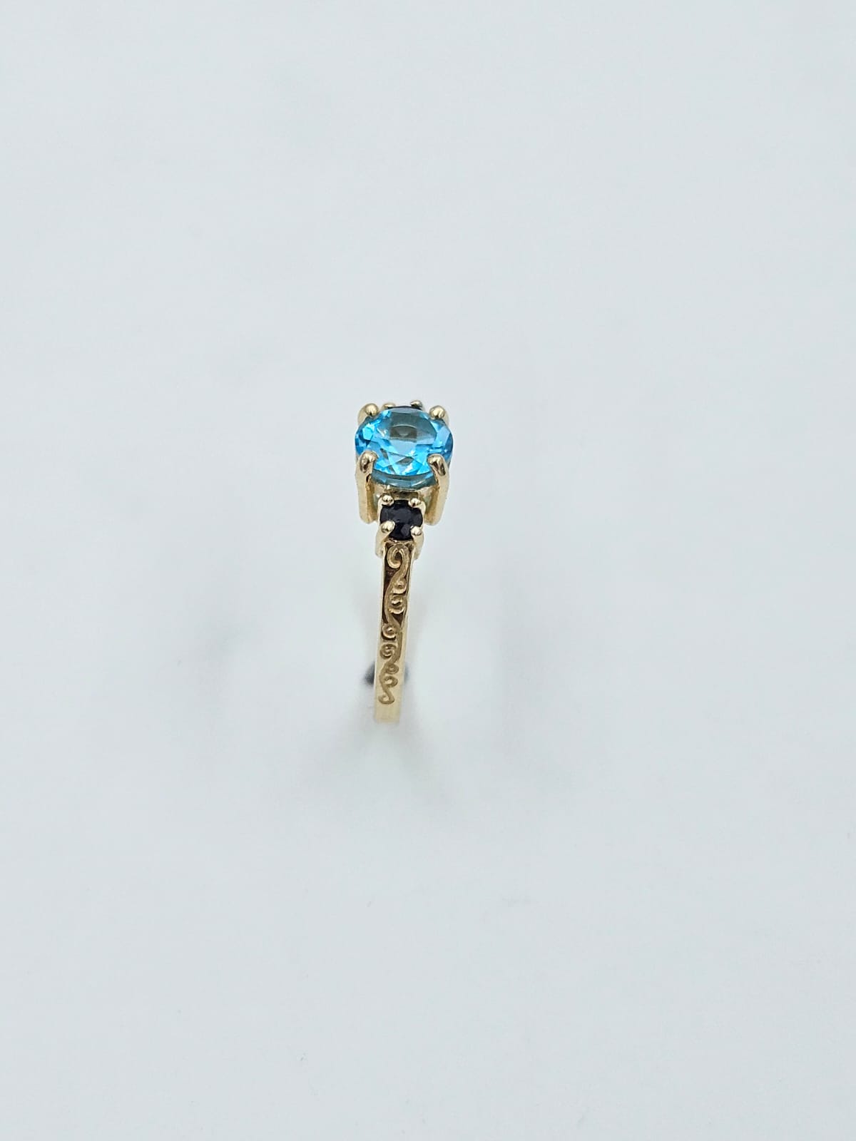 14K Gold Blue Topaz & Black Sapphire Ring