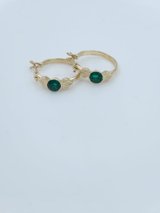 14K Gold Hoop Earrings with Lab-Created Emerald