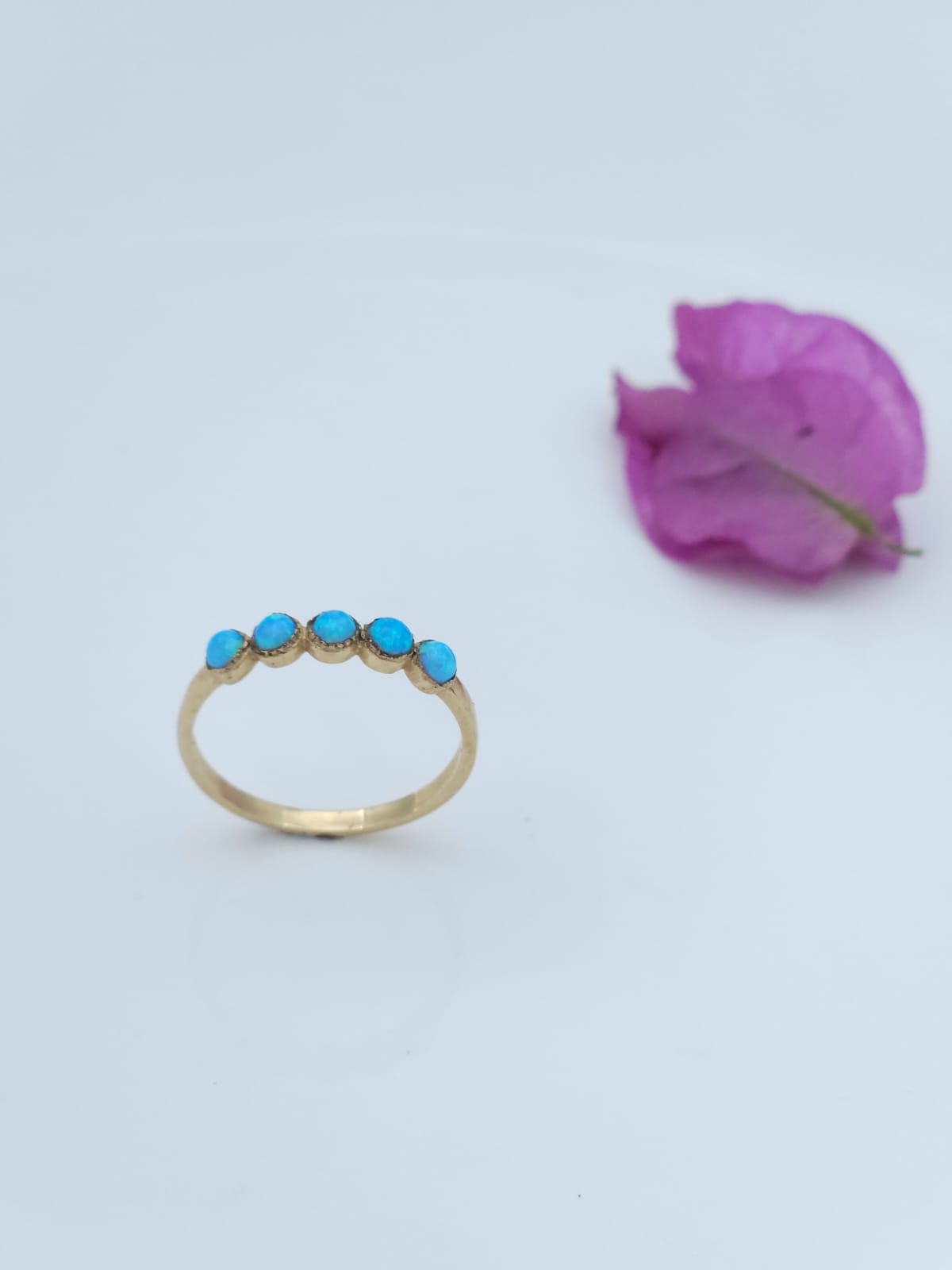 14K Gold Ring Set with Blue Opal Stones
