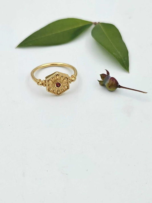 14K Gold Garnet Ring - Elegant Statement Ring