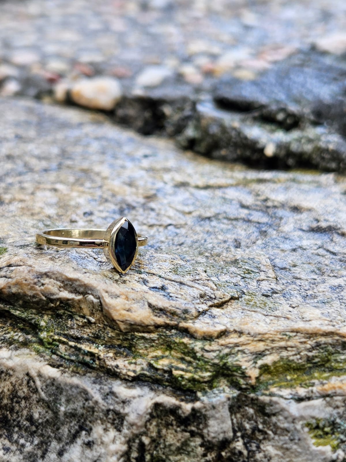 14K Gold Elegant Ring Set with a Marquise-Cut Sapphire