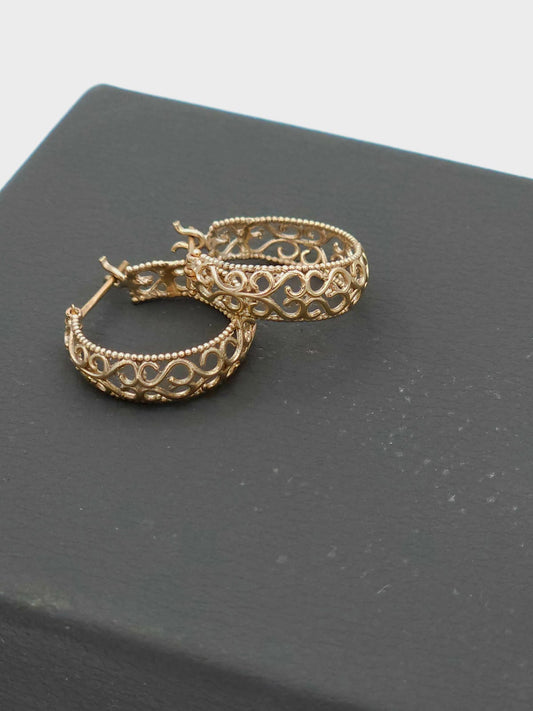 עגילי חישוק תחרה זהב 14 קראט