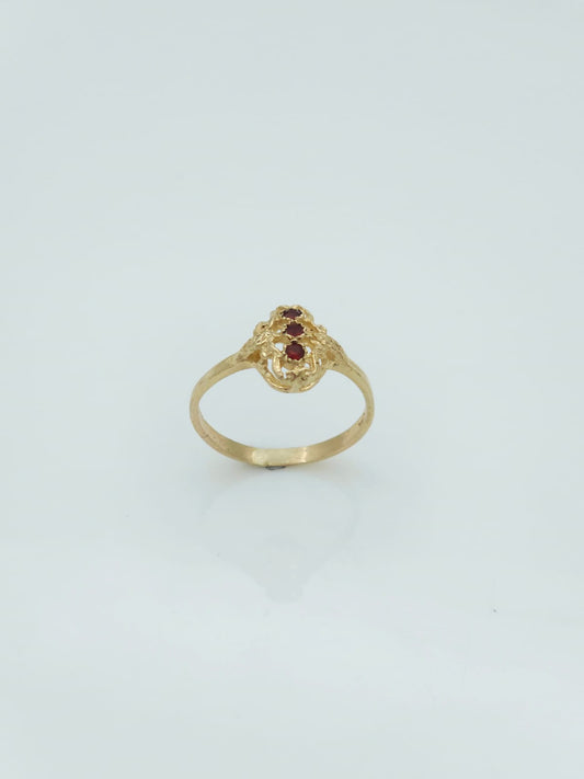 14K Gold Delicate Antique-Style Ring, Set with 3 Garnet Stones